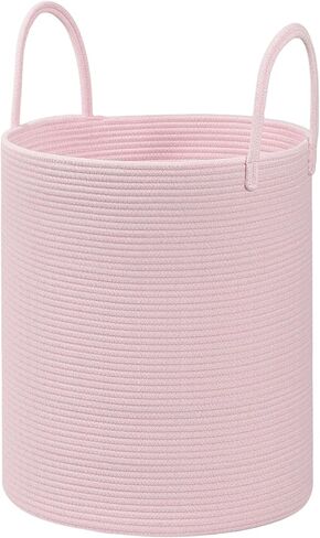 Cotton Rope Laundry Basket Hamper for Girls Kids Baby Nursery Hamper Bin Woven Blanket Basket for Living Room cute baby laundry basket Storage Basket for Nursery Toy Storage Bin&Box(Pink) in Saudi Arabia