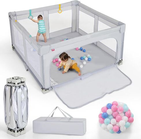 Costzon قابلة للطي للمسار للرضع ، 50''x50 '' Portable Play Pen مع 50 pcs balls Ocean Balls ، 4 مقابض ، حقيبة حمل ، شبكة مرئية ، مركز نشاط للأطفال مع أبواب ، بوابة داخلية وخارجية. in Saudi Arabia
