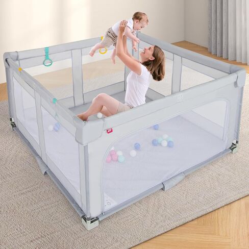 Costzon قابلة للطي للمسار للرضع ، 50''x50 '' Portable Play Pen مع 50 pcs balls Ocean Balls ، 4 مقابض ، حقيبة حمل ، شبكة مرئية ، مركز نشاط للأطفال مع أبواب ، بوابة داخلية وخارجية. in Saudi Arabia