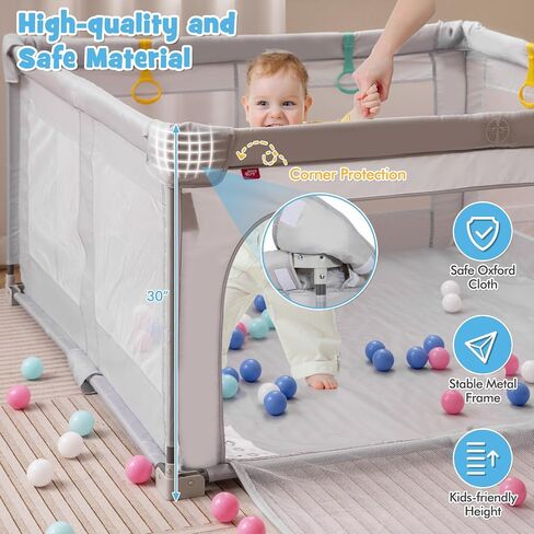 Costzon قابلة للطي للمسار للرضع ، 50''x50 '' Portable Play Pen مع 50 pcs balls Ocean Balls ، 4 مقابض ، حقيبة حمل ، شبكة مرئية ، مركز نشاط للأطفال مع أبواب ، بوابة داخلية وخارجية. in Saudi Arabia