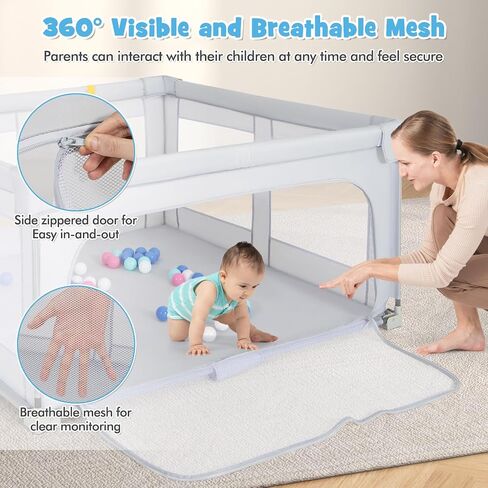 Costzon قابلة للطي للمسار للرضع ، 50''x50 '' Portable Play Pen مع 50 pcs balls Ocean Balls ، 4 مقابض ، حقيبة حمل ، شبكة مرئية ، مركز نشاط للأطفال مع أبواب ، بوابة داخلية وخارجية. in Saudi Arabia