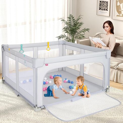 Costzon قابلة للطي للمسار للرضع ، 50''x50 '' Portable Play Pen مع 50 pcs balls Ocean Balls ، 4 مقابض ، حقيبة حمل ، شبكة مرئية ، مركز نشاط للأطفال مع أبواب ، بوابة داخلية وخارجية. in Saudi Arabia