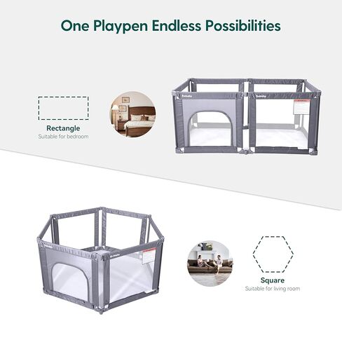 Babelio Foldable Playpen for Babies and Toddlers- Adjustable Shape & Area, 62 * 31" Playpen with Zipper Gate, Portable Baby Fence for Indoor & Outdoor, Multi-Functional Baby Play Yard in Kuwait