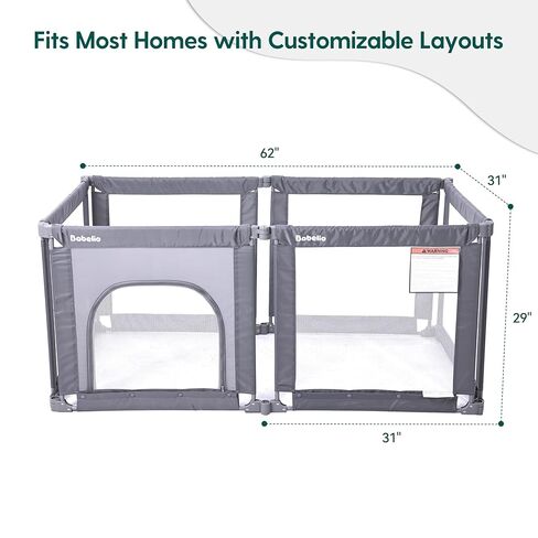 Babelio Foldable Playpen for Babies and Toddlers- Adjustable Shape & Area, 62 * 31" Playpen with Zipper Gate, Portable Baby Fence for Indoor & Outdoor, Multi-Functional Baby Play Yard in Kuwait