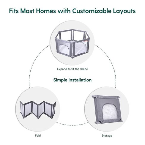 Babelio Foldable Playpen for Babies and Toddlers- Adjustable Shape & Area, 62 * 31" Playpen with Zipper Gate, Portable Baby Fence for Indoor & Outdoor, Multi-Functional Baby Play Yard in Kuwait