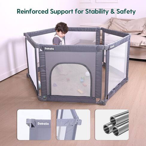 Babelio Foldable Playpen for Babies and Toddlers- Adjustable Shape & Area, 62 * 31" Playpen with Zipper Gate, Portable Baby Fence for Indoor & Outdoor, Multi-Functional Baby Play Yard in Kuwait