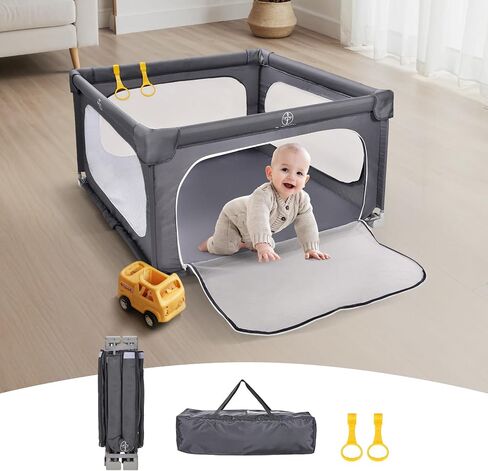 Playpen Playpen القابلة للطي ، 59 "× 59" ألعب أقلام للأطفال والأطفال الصغار ، وسياج أمان الأطفال الداخليين والخارجيين مع بوابة ، ساحة تشغيل سهلة مع شبكة مرئية 360 درجة وحقيبة تحمل ، والأزرق. in Saudi Arabia