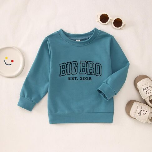 SOFEON Big Brother Sweatshirt Toddler Boy Embroidery Big Bro Est. 2025 Pullover Announcement Crewneck Long Sleeve Fall Tops in Saudi Arabia