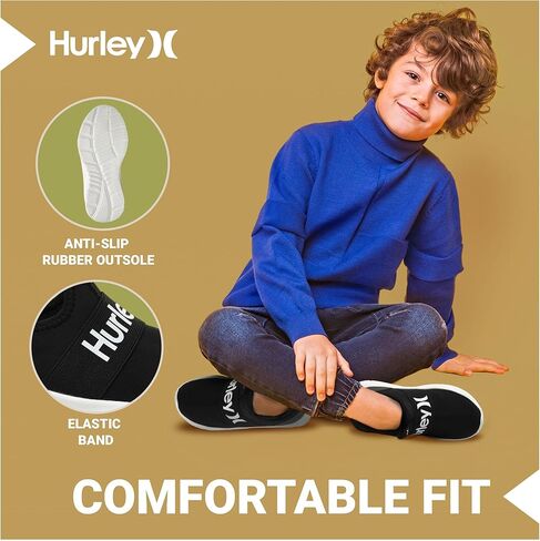 Hurley Camby Kids Slip-On Sneakers - Unisex Lightweight & Breathable Shoes for Boys & Girls - Ideal for Running, Walking & All-Day Comfort - Flexible, Durable & Stylish Sneaker for Active Kids in Kuwait