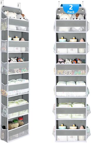 Yecaye 2 Pack Over The Door Organizer, 6-Tier Closet Door Hanging Organizer with 12 Mesh Pockets, Bathroom Organizers and Storage, Ultra Sturdy Large Capacity Over Door Storage Newborn Baby Essentials in Kuwait