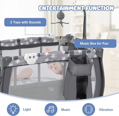 HONEY JOY Pack and Play, 3 in 1 Portable Baby Playard with Bassinet, Changing Table, Lockable Wheels, Music Box, Foldable Travel Baby Crib Nursery Center from Newborn to Toddler (Coffee Pink) in Saudi Arabia