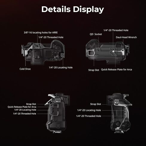 قفص صغير لـ Canon R1 ، قفص R1 الكامل مع حامل أحذية بارد قابلة للفصل ، لوحات إطلاق سريعة لـ ARCA ، 1/4 "-20 و 3/8" -16 لثغرات تحديد موقع ARRI ، ودعم التصوير العمودي والأفقي- 5413 in Saudi Arabia