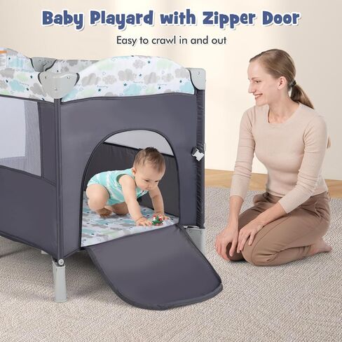 HONEY JOY Pack and Play with Bassinet, 5-in-1 Baby Bedside Sleeper w/Diaper Changing Table & Storage Bag, Toy Arch & Music Box, Detachable Side Rail, Portable Baby Play Yard w/Carry Bag(Beige) in Saudi Arabia