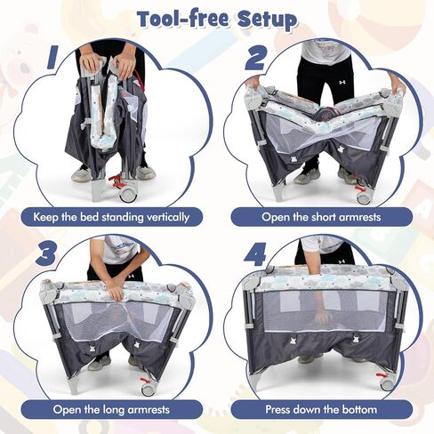 HONEY JOY Pack and Play with Bassinet, 5-in-1 Baby Bedside Sleeper w/Diaper Changing Table & Storage Bag, Toy Arch & Music Box, Detachable Side Rail, Portable Baby Play Yard w/Carry Bag(Beige) in Saudi Arabia