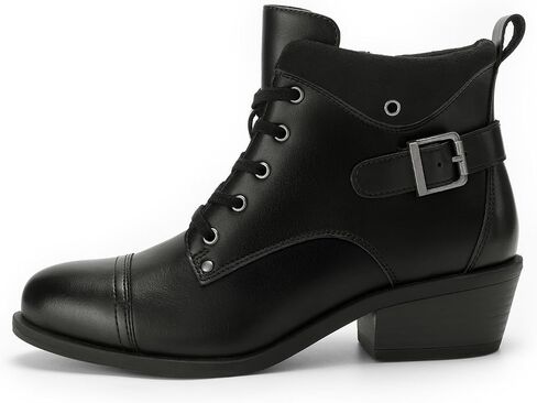 Athlefit Women's Short Ankle Boots Chunky Low Heel Round Toe Boots Comfortable Lace Up Booties with Side Zipper in Saudi Arabia
