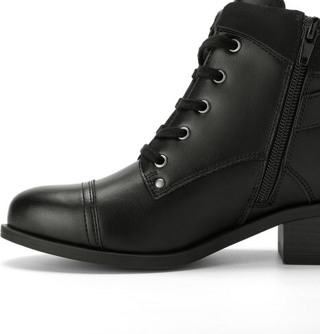 Athlefit Women's Short Ankle Boots Chunky Low Heel Round Toe Boots Comfortable Lace Up Booties with Side Zipper in Saudi Arabia