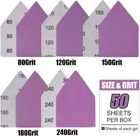 90mm x 65mm Triangle Sanding Sheets, Fits Milwaukee M12 Fuel Sander, Sandpaper Assortment 80, 120, 150, 180, 240 Grit (10 of Each), Hook & Loop Detail Sand Paper for Wood Finishing, Detail Sanding in Kuwait