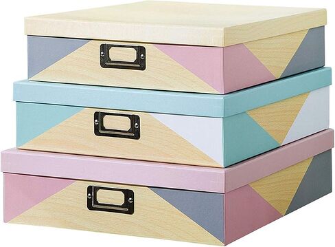 SLPR - Decorative Cardboard Photo Storage Boxes with Lids, Set of 3 | Decorative Paperboard Scrapbook Box Set for Keepsakes, Photos and Letter Papers, Large Cardboard Memory Organizers in Saudi Arabia