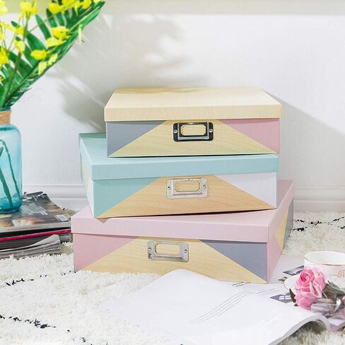 SLPR - Decorative Cardboard Photo Storage Boxes with Lids, Set of 3 | Decorative Paperboard Scrapbook Box Set for Keepsakes, Photos and Letter Papers, Large Cardboard Memory Organizers in Saudi Arabia