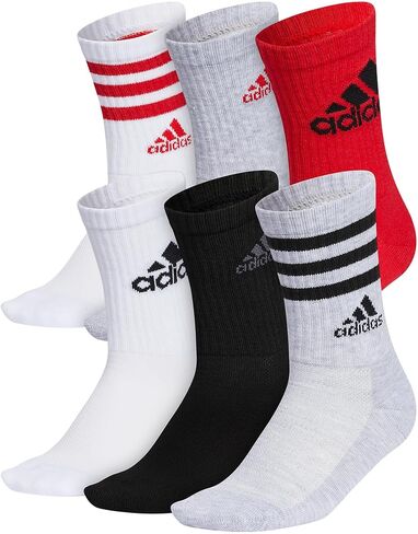 adidas Kids-Boy's/Girl's Cushioned Angle Stripe Crew Socks (6-Pair), Onix Grey/Pulse Blue/Vivid Red, Medium in Saudi Arabia