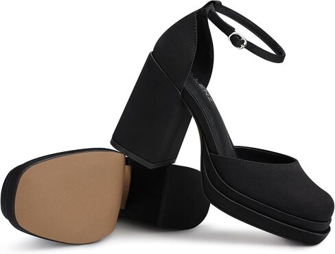 Women Chunky High Heels: Comfortable Ankle Strap Platform Pumps, Dress Wedding Shoes Party Bridal Graduation Pumps Black White Hot Pink Size 6-11 in Kuwait