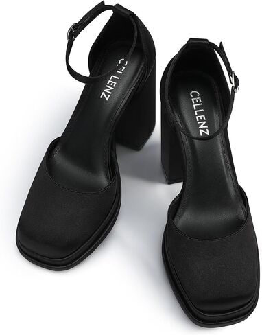 Women Chunky High Heels: Comfortable Ankle Strap Platform Pumps, Dress Wedding Shoes Party Bridal Graduation Pumps Black White Hot Pink Size 6-11 in Kuwait