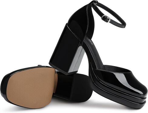 Women Chunky High Heels: Comfortable Ankle Strap Platform Pumps, Dress Wedding Shoes Party Bridal Graduation Pumps Black White Hot Pink Size 6-11 in Kuwait