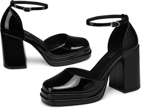 Women Chunky High Heels: Comfortable Ankle Strap Platform Pumps, Dress Wedding Shoes Party Bridal Graduation Pumps Black White Hot Pink Size 6-11 in Kuwait