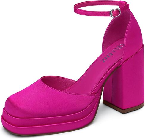 Women Chunky High Heels: Comfortable Ankle Strap Platform Pumps, Dress Wedding Shoes Party Bridal Graduation Pumps Black White Hot Pink Size 6-11 in Kuwait