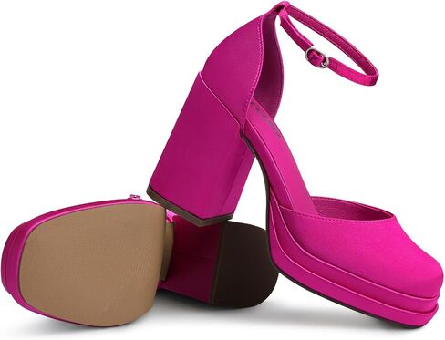 Women Chunky High Heels: Comfortable Ankle Strap Platform Pumps, Dress Wedding Shoes Party Bridal Graduation Pumps Black White Hot Pink Size 6-11 in Kuwait