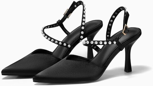 Coutgo Womens Pearl High Heels Closed Pointed Toe Wedding Bride Dress Shoes Ankle Strap Satin Pumps in Saudi Arabia