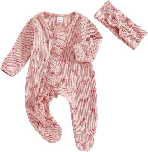 Newborn Baby Girl Coming Home Outfit Floral Print Footed Jumpsuit | Newborn Baby Girl Outfits Floral Print Footed Jumpsuit Long Sleeve Romper Cute Fall Baby Coming Home Outfit With Headband in Saudi Arabia