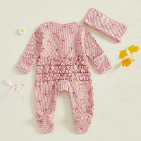 Newborn Baby Girl Coming Home Outfit Floral Print Footed Jumpsuit | Newborn Baby Girl Outfits Floral Print Footed Jumpsuit Long Sleeve Romper Cute Fall Baby Coming Home Outfit With Headband in Saudi Arabia