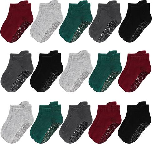 Toddler Non Slip Socks, Kids Grip Ankle Socks, Anti Skid Sock 15 Pairs for Active Boys Girls Kids 6 Months-7 Years in Saudi Arabia