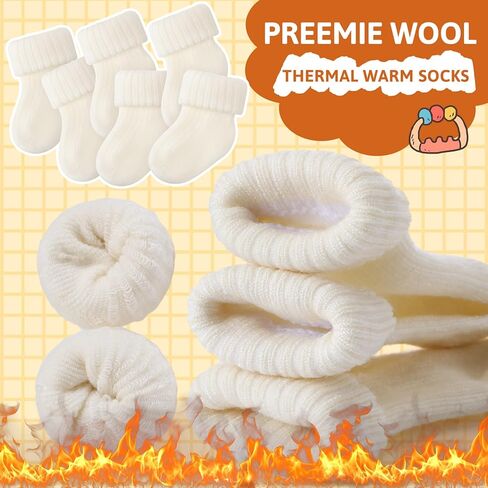 JenPen 6 Pairs Wool Preemie Socks Premature Turn Cuff Wool Socks for Preemie Boys Girls Hospital Nicu Baby Shower in Saudi Arabia