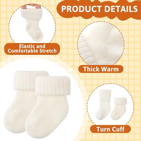 JenPen 6 Pairs Wool Preemie Socks Premature Turn Cuff Wool Socks for Preemie Boys Girls Hospital Nicu Baby Shower in Saudi Arabia