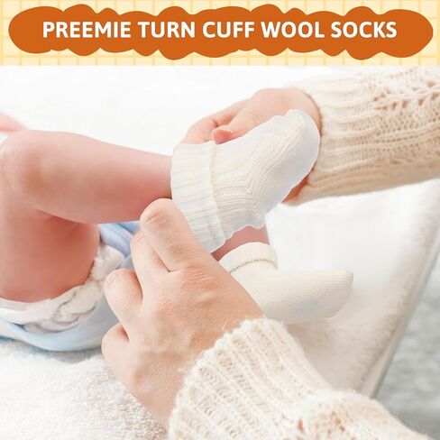 JenPen 6 Pairs Wool Preemie Socks Premature Turn Cuff Wool Socks for Preemie Boys Girls Hospital Nicu Baby Shower in Saudi Arabia