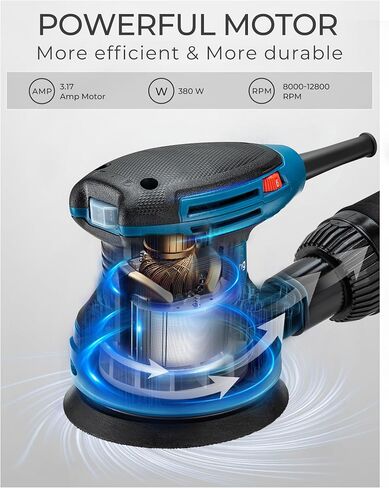 Dong Cheng 5-Inch Random Orbital Sander 380W 12800OPM Electric Palm Sander, 6 Variable Speeds, with 20pcs Sandpaper & Detachable Dust Bag, Power Sander for Woodworking, Sanding & Polishing (Renewed) in Saudi Arabia