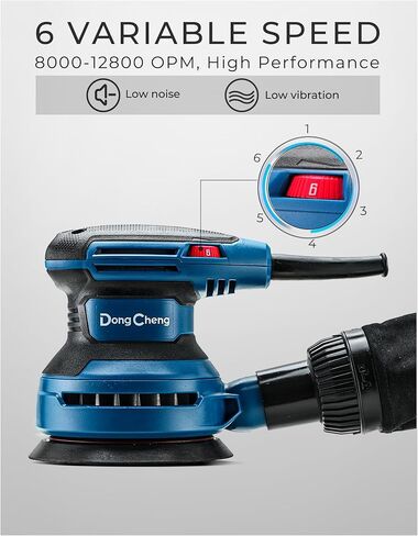 Dong Cheng 5-Inch Random Orbital Sander 380W 12800OPM Electric Palm Sander, 6 Variable Speeds, with 20pcs Sandpaper & Detachable Dust Bag, Power Sander for Woodworking, Sanding & Polishing (Renewed) in Saudi Arabia