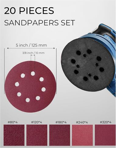 Dong Cheng 5-Inch Random Orbital Sander 380W 12800OPM Electric Palm Sander, 6 Variable Speeds, with 20pcs Sandpaper & Detachable Dust Bag, Power Sander for Woodworking, Sanding & Polishing (Renewed) in Saudi Arabia