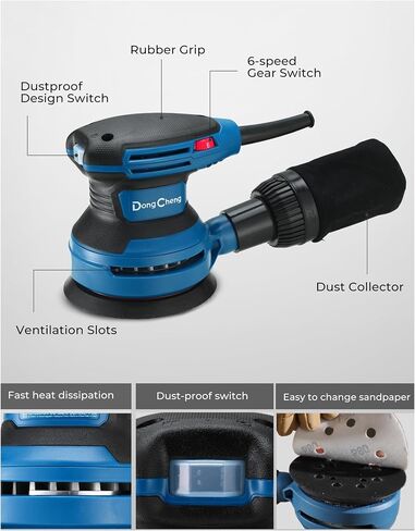 Dong Cheng 5-Inch Random Orbital Sander 380W 12800OPM Electric Palm Sander, 6 Variable Speeds, with 20pcs Sandpaper & Detachable Dust Bag, Power Sander for Woodworking, Sanding & Polishing (Renewed) in Saudi Arabia