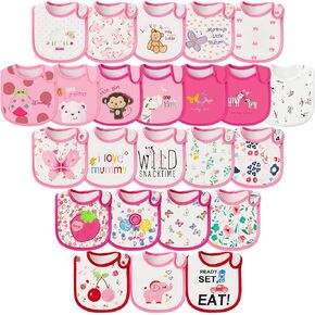 Cotton Waterproof Baby Bibs - 24Pcs Adjustable Hook Loop Closure Bib for Feeding Teething Drooling Eating, 6-12 Months in Kuwait