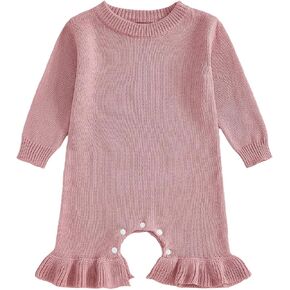 Newborn Baby Girl Sweater Romper Pants Knit Jumpsuit Overall One Piece Outfit Fall Winter Clothes in Kuwait