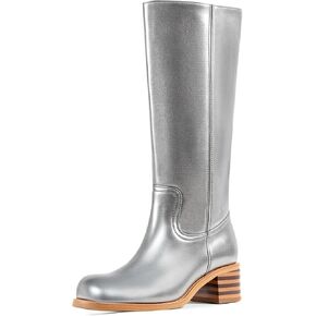 WIRALOMI Women's Knee High Campus Boots Square Toe Chunky Block Low Heel Long Boots for Women Wide Calf in Kuwait