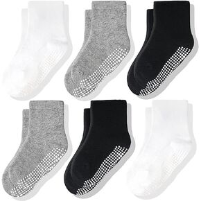 جوارب Cozyway Baby & Toddler مع Grippers Non Slip Crew Grip Socks for Girls and Boys Soft Comfy Cotton - 6 Pack in Kuwait