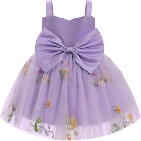 ODASDO Toddler Baby Kids Girls Spaghetti Strap Bowknot Floral Embroidery Tulle Tutu Princess Dresses for Wedding Party in Kuwait