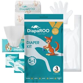 DiapaROO All-in-One Travel Diaper Changing Kit – 5-in-1 Kit Disposable Diaper, Wipes, Gloves & Disposal Bag – Pocket-Sized Emergency Kit for On-The-Go Parents – Compact Disposable Changing Kit Size 1 in Saudi Arabia