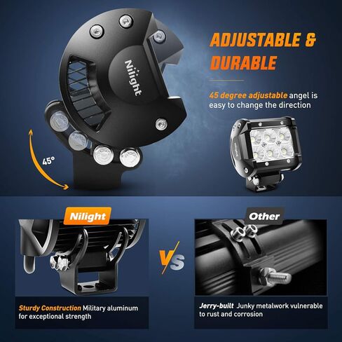 Nilight Ranger Backup Light 48W Flood Reverse Rear Lights LED Tractor Lights LED Pod Lights Plug N Play Kit متوافق مع 2018-2024 Polaris Ranger 1000 XP/Ranger 1000 XP Crew، ضمان لمدة عامين in Kuwait