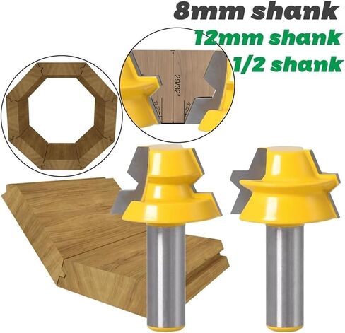 TLGH 2pc Lock Miter Router 22.5 Degree Glue Joinery Router Bit - 12.7mm 12mm 8mm Shank Woodworking Cutter Cutter for Woodworking(12mm Shank) in Saudi Arabia