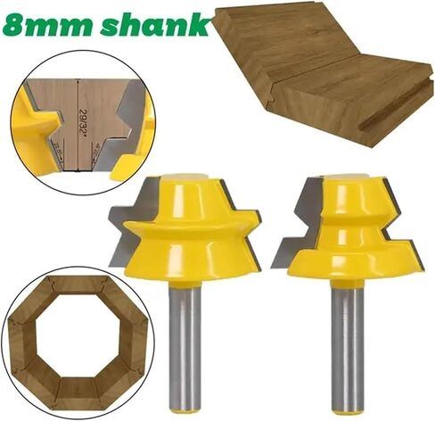 TLGH 2pc Lock Miter Router 22.5 Degree Glue Joinery Router Bit - 12.7mm 12mm 8mm Shank Woodworking Cutter Cutter for Woodworking(12mm Shank) in Saudi Arabia